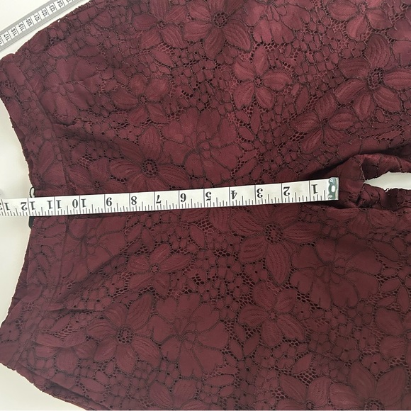 ZARA  Floral Lace Culottes Trousers Pants High Waist Cropped Maroon Burgundy - Picture 8 of 13